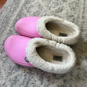 Pink fur lined Crocs